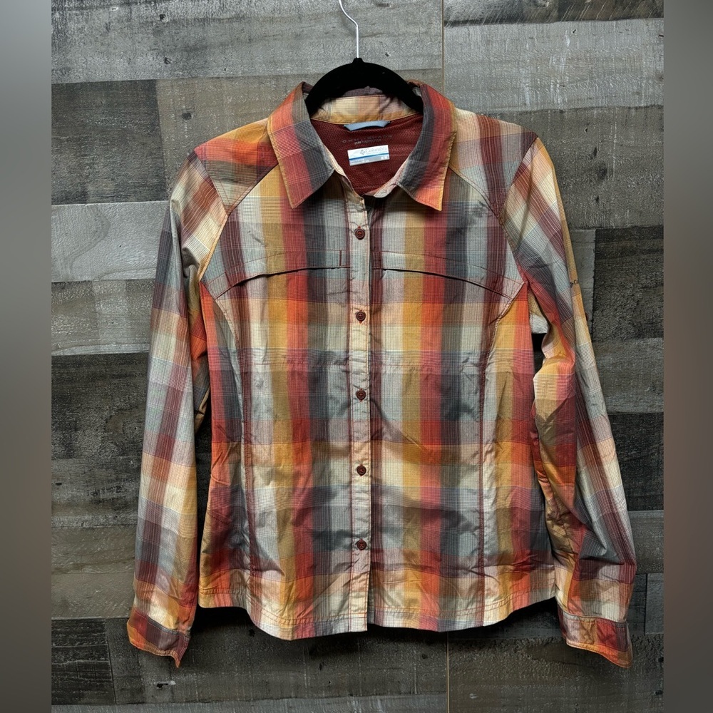 Columbia Silver Ridge Orange Plaid Long Sleeve Top Size M